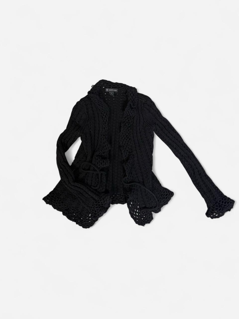 INC International Concepts Black Open-Front Crochet Cardigan